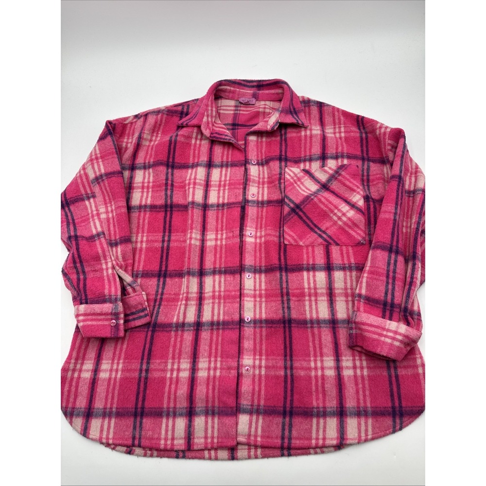 Mi Ami for Francesca's Pink Blue White Plaid Oversized Shacket Size MEDIUM Comfy